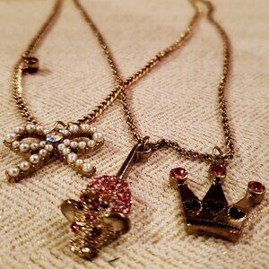 Betsey Johnson Pink Mouse Pearl Ribbon Necklace, Antique Gift for Her
